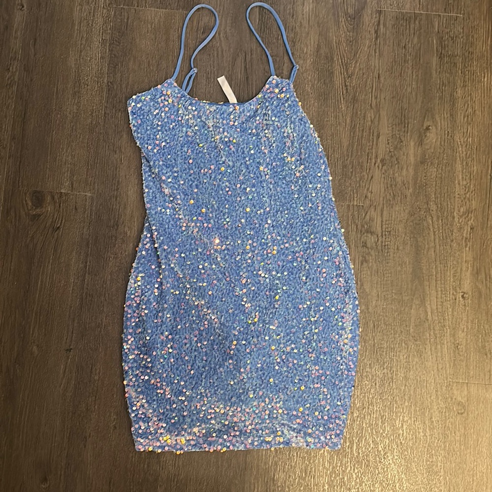 Homecoming dress with blue sparkles